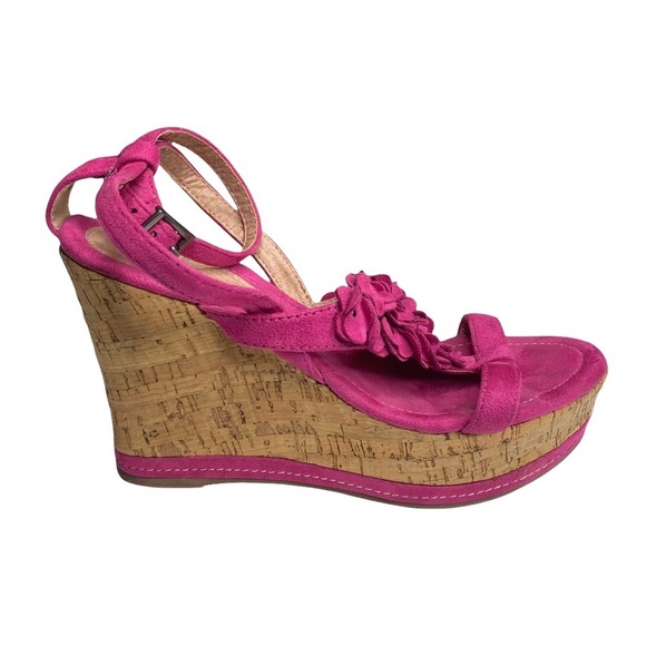 Vintage: Pierre Cardin ♚ Suede Floral Embellish Platform Wedge Sandals ♚ Magenta - Picture 15 of 16